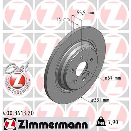 ZIMMERMANN Brake Disc - Standard/Coated, 400.3613.20 400.3613.20